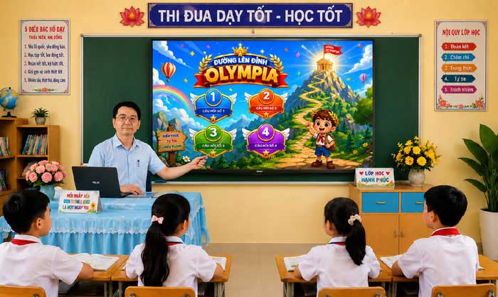 Trò chơi olympia được dử dụng tỏng phần khởi động bài giảng Em có xinh không